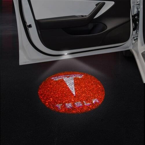 2PCS Led Car Door Welcome Light Laser Lamp Logo Ghost Shadow For Model 3 Styling Accessories Red