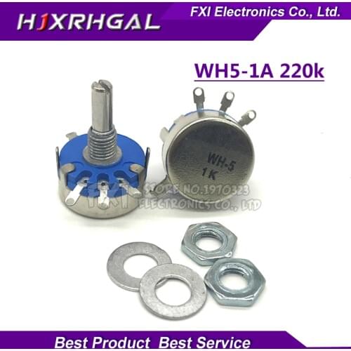 2pcs WH5-1A 220k ohm 3-Terminals Round Shaft Rotary Taper Carbon Potentiometer