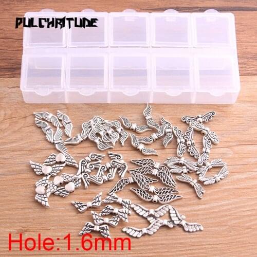 PULCHRITUDE 20pcs 10 Styles Antique Silver Color Wing Bead Spacer Bead Charms For Diy Beaded Bracelets Jewelry Handmade Making