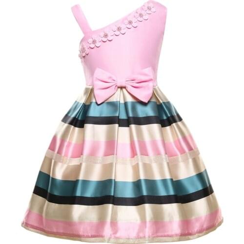 2018 baby girl Summer Elegant Dress Girls Off-Shoulder Stripe Princess Dress for wedding and birthday party Childrens Clothing