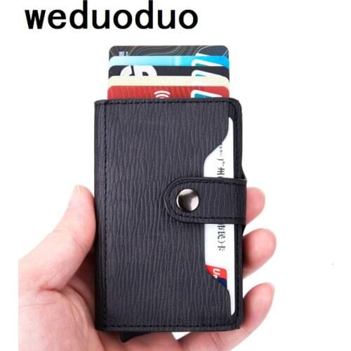 2020 Men and Women ID Credit Card Holder Business Metal RFID card holder Aluminium Box PU Leather Card Wallet