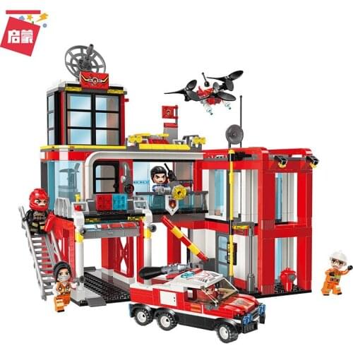 693PCS Enlightenment 12014 City Fire Rescue Bureau Fire Truck Assembly Model Boy Assembled Building Blocks and Toy Car Gift