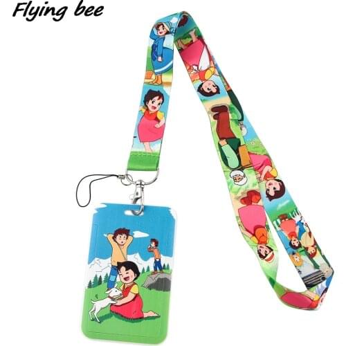 Flyingbee X1602 Cartoon A Girl Of The Alps Lanyards ID Badge Holder Bus Pass Case Cover Slip Bank Credit Card Holder Accessories