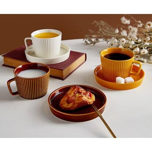 Cutelife Nordic Ceramic White Vintage Coffee Cup Reusable Saucer Retro Tea Cup Elegant Set Of Cups Milk Water Teacup Home Decor