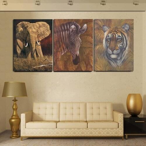 HD Canvas Art Wall Painting 3 Pieces Zebra Lion Elephant Animal picture for shop store Kids Room Home Decoration