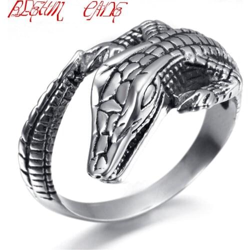 Hiphop/Rock Stainless Steel Crocodile Ring Male Men Biker Rings Never Fade Motorcycle Gangs Club Jewelry