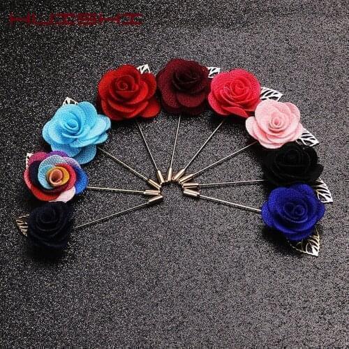 HUISHI Brooch Pin Leaves Flower Camellia Flower Lapel Pin Brooches Handmade Fabric Brooch For Men Fashion Wedding Boutonniere