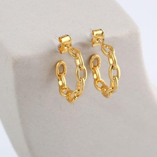 Exquisite Gold Earring Jewellery Chain Hoop Earrings For Women Ladies 18K Gold Plated With 925 Silver Pin