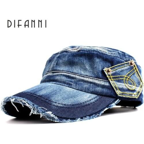 Difanni New Washed Jeans Army Cap For Men Women Snapback Military Hat Denim cadet Caps Gorras Casquette Chapeu Hat Flat Top