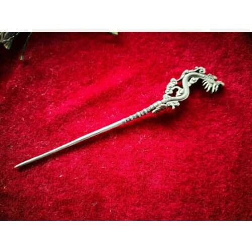 Chinese old Tibet silver Carving dragon Hairpin