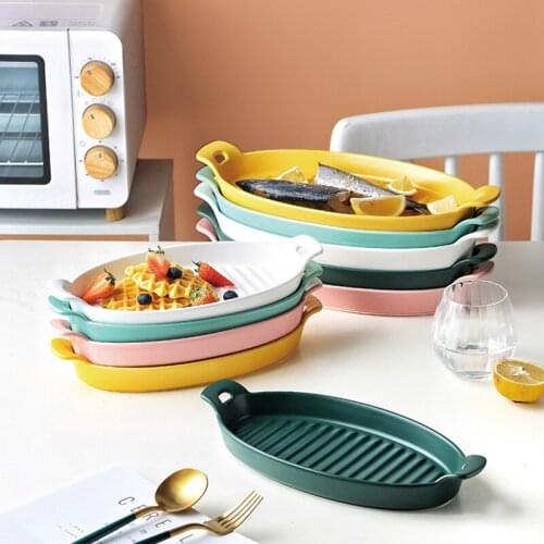 Creative Double-eared Fish Dish Nordic Cheese Rice Plate Home Ceramic Dish Oven Suitable for Microwave Oven Baking Tray Dinner