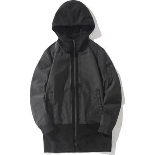 Novel New Spring Jacket Men Trend Fake 2 Pieces Coat Spliced Hooded Men Jacket Autumn Zipper Long Windbreaker Male