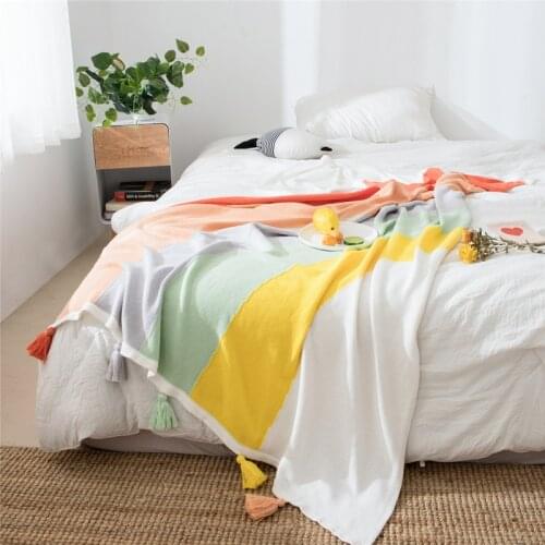 Summer Throw Blankets For Baby Cute Tassel Cotton Knitted Rainbow Colors Quilt Childrens Bed Cover Kids Wrap Blanet 70*100cm
