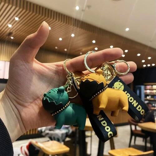 Fashion Punk French Bulldog Keychain PVC Leather Dog Keychain Ladies Bags Pendants Jewelry Small Accessories Mens Car Keychains