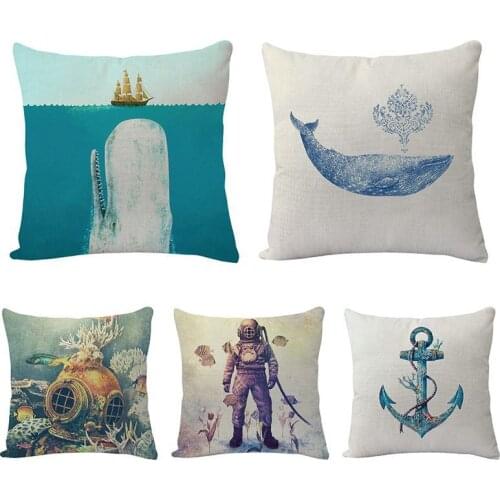Cartoon Whale Printed Pillowcase Nordic Marine Cushion Decorative Pillow Home Decor Sofa Throw Pillows Home Pillow Decoration