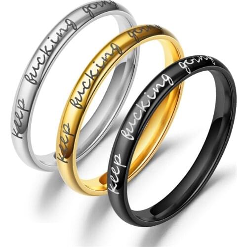 Womens Keep Fucking Going 3 Colors Stainless Steel Ring 100% Titanium Carbide Mens Jewelry Band Classic Tail Ring