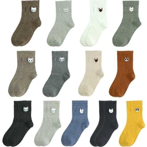 [SOPLCAALCK]Harajuku Embroidery Animal Funny Socks Women Creative Cute Socks Middle Tube Calcetines Mujer Divertido Skarpety Sox