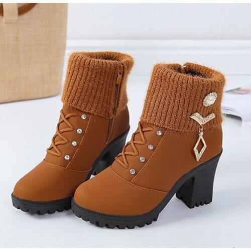 New Women Boots Winter Outdoor Keep Warm Fur Boots Waterproof Womens Snow Boots Thick Heel with Round Head Short Boot 2021