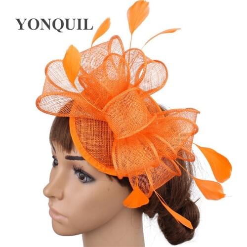 White Sinamay Hoop Fashion Fasscinator Hat Hair Clip Party Fedora Fancy Feather Hair Accessories Bridal Wedding Ladies Millinery