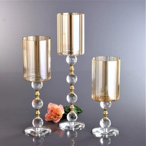 Candlestick Crystal Pillar Cylinder Gold - 3 PCs Set 302089770
