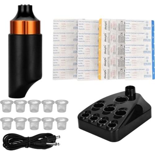 Complete Tattoo Kit Silent Tattoo Pen Ink Cups Caps Stand Accessories Set