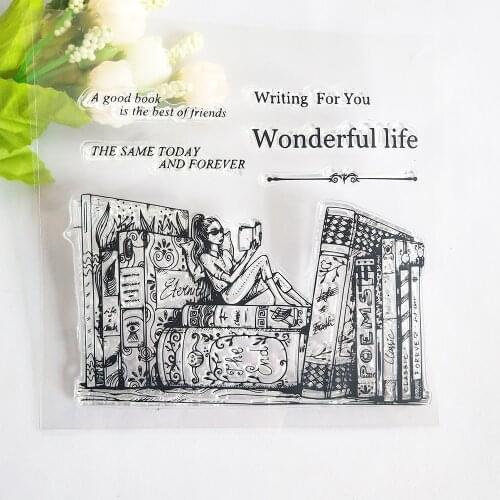 Girl in Book Transparent Clear Stamp/Seal for DIY Scrapbooking / Photo Album Decorative Silicone Stamps Sheets