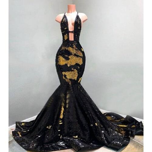 Sexy Backless Sequined Prom Dresses Long Mermaid 2020 for Black Girls African Women Formal Evening Gowns Gala Dress