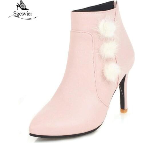 Sgesvier Black women shoes Sexy Pointed Toe thin heel high heels Big size 31-48 side zipper Ankle boots zapatos mujer OX823