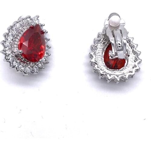 Water Drop Silicone Hold Gorgeous Big Teardrop Cubic Zirconia Stone No Pierced Ear Clip On Earrings For Women Gift