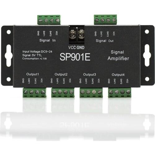 SP901E SPI LED Signal Amplifier for WS2812B WS2811 WS2813 Pixel Addressable SPI output signal 4 control group Amplifier DC5-24V