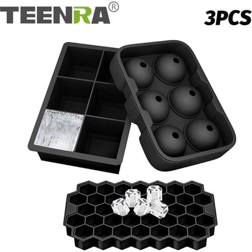TEENRA 3Pcs/Set Silicone Ice Cube Trays Round Whiskey Ice Ball Maker Chocolate Silicone Honeycomb Molds Popsicle Party Bar Tool
