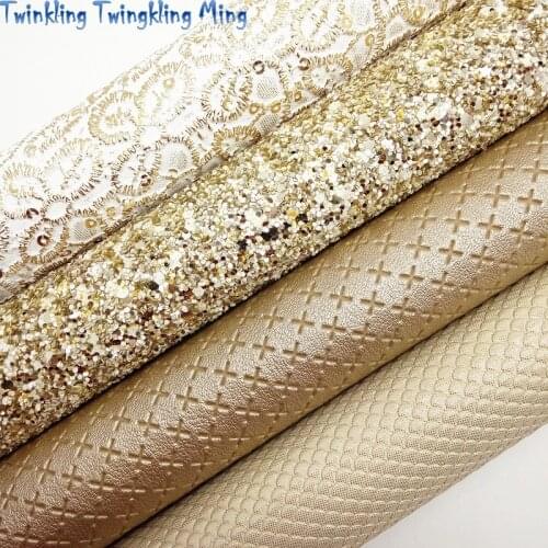GOLD Glitter Fabric, Metallic Faux Fabric, Mermaid Synthetic Leather Fabric Sheets For Bow A4 21x29CM Twinkling Ming XM860