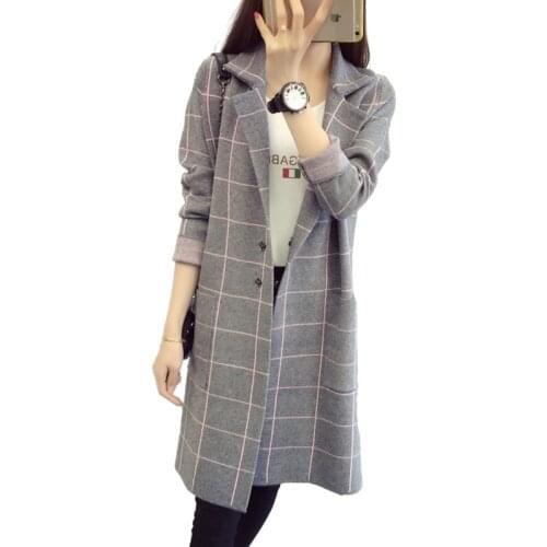 Spring Autumn Women Plaid Long Trench Coat Cardigans Fashion Slim Loose Long Sleeve Windbreaker