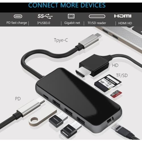 USB C Laptop Docking Station USB 3.0 RJ45 PD SD/TF USB HDMI-compatible Hub for Laptop Macbook Pro HP DELL Surface Lenovo Dock