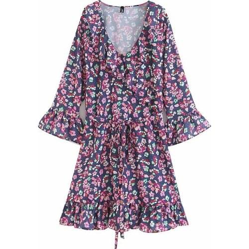 YSMILE Y Fashion Women Print Casual Dress Comfortable Personality V-Neck Streetwear Female Sexy Slim Tie Up Daily Dress For Lady