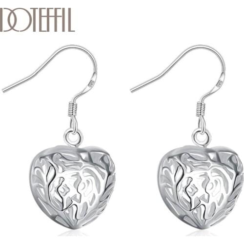 DOTEFFIL 925 Sterling Silver Heart-Shaped Geometric Hollow Earrings Charm Women Jewelry Fashion Wedding Engagement Party Gift