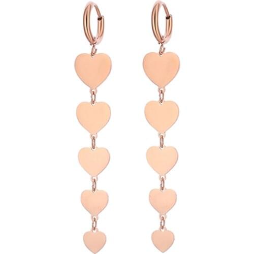 2020 New Drop Earrings Womens Hearts Dangle Hanging Statement Jewelry Rose Gold Color Stainless Steel Korean Earring Lover Gift