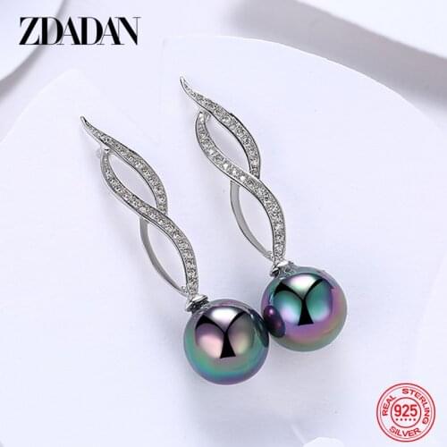 ZDADAN 925 Sterling Silver Zircon Pearl Drop Earrings For Women Fashion Jewelry Wedding Accessories