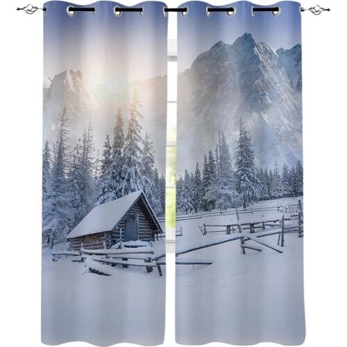Winter Snow Mountain Scenery House Modern Curtains For Living Room Bedroom Kitchen Window Treatment Drapes Home Hotel Decoration