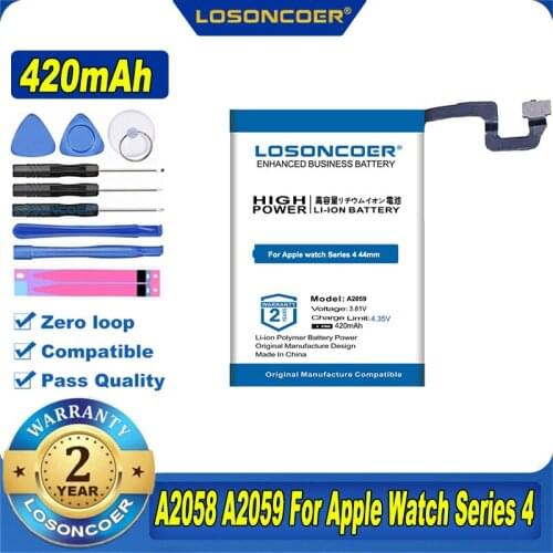 100% Original LOSONCOER A2058 A2059 380/350mAh Battery For Apple iPhone Watch Series 4 Gen S4 GPS 40mm 44mm