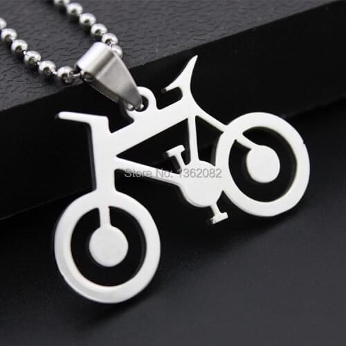 Wholesale 12pcs Cool Silver Tone Stainess Steel Bicycle Bike Pendant Necklace MN60