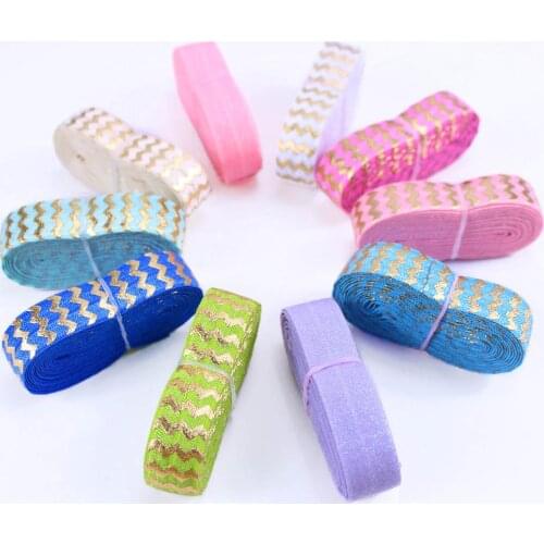 20yards/lot 2yards each color 5/8'' gold foil chevron printed FOE fold over elastic headband headwear hair band diy
