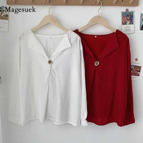 2020 Loose All-match Fashion Women Blouses Top Autumn New Korean Style Long Sleeve Womans Shirts Solid Vintage Feminine 10797