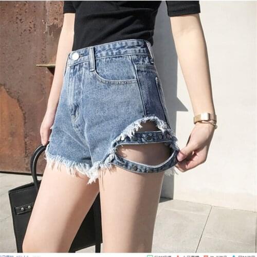 2021 Summer Fashion Designer Wide Leg Denim Shorts Jeans Shorts Female High Waist Woman Frayed Rivet