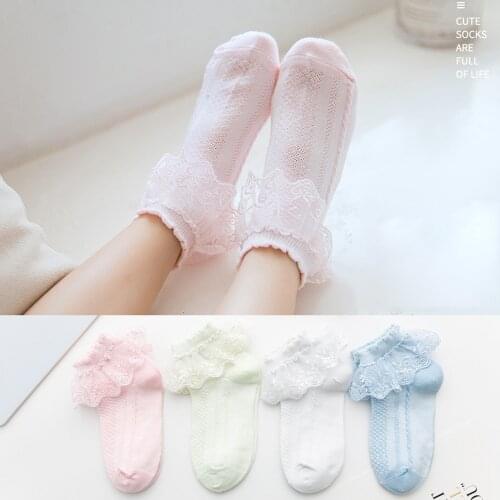 4 Pairs/Lot Girls Socks Summer Mesh Style Cotton Baby Ankle Short Socks Elastic White Lace Flowers Children Princess Socks