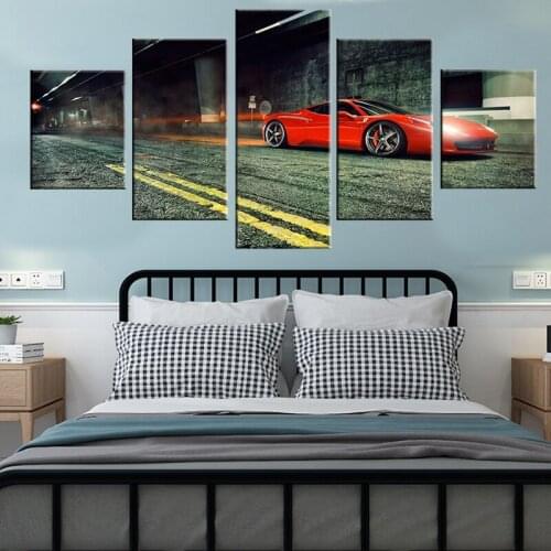 Canvas Wall Art HD Cool Red Luxury Car Prints 5 Pieces Snow Poster Home Decoration Painting For Bedroom Modular Pictures Frame