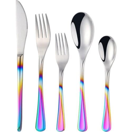5 Pieces of Rainbow Cutlery Kitchen Cutlery Rainbow Cutlery Set Stainless Steel Dining Tableware Cutlery
