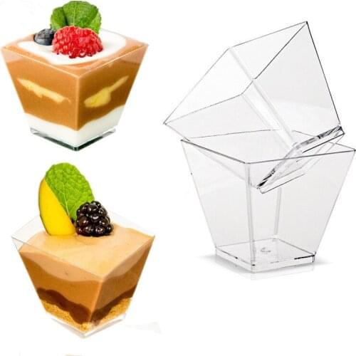 50pcs 2oz 60ml Reusable Dessert Cup Plastic Cups Square Jelly Pudding Dessert Cup Mini Food Container for Party Festival Decor
