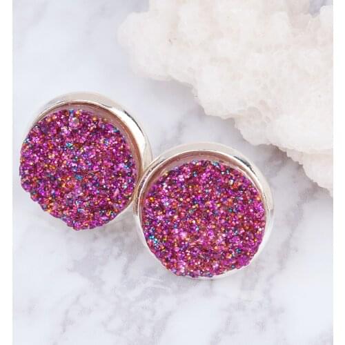 8Seasons Copper Ear Post Stud Earrings Round Silver color Purple W/ Stoppers 16mm x 14mm,1 Pair Hot new