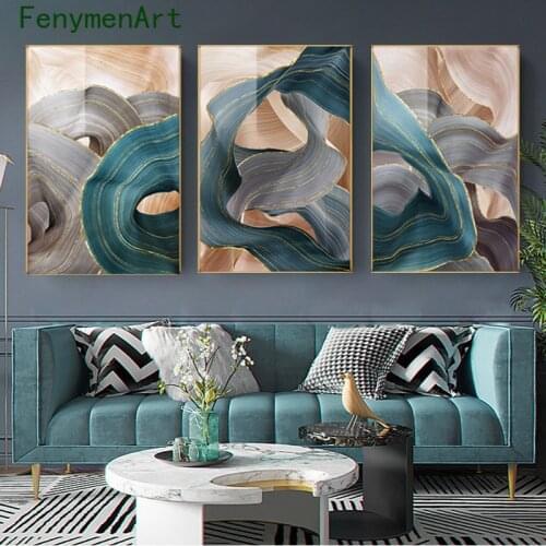 Abstract Canvas Painting Luxury Color Gold Ribbon Posters Prints Modern Wall Art Pictures for Office Living Room Bedroom Decor